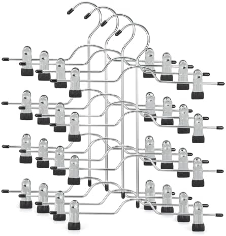 TOPIA HANGER 4 Tier Metal Skirt Hangers with Clips 80% Space Saving 4 Pack by TOPIAHANGER
