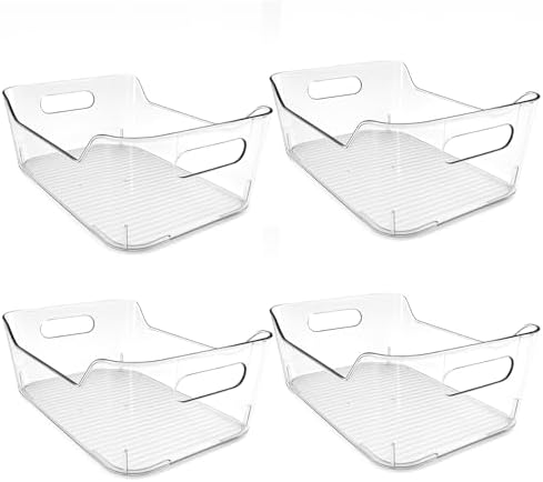 4 Pack Acrylic Pantry Storage Bins, Storage Bins for Cabinets, Clear Bins for Pantry, Cabinets, Organizing, Fridge, Kitchen (7.9” x 5.5” x 3.2”) by Unknown