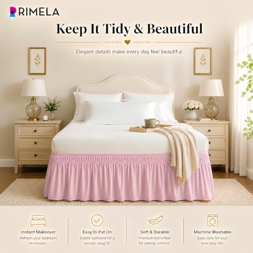Dusty Pink Bed Skirt King Size 18" Drop, Elastic Wrap Around Bedskirt - Image 6