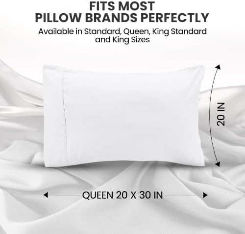 Pillow Covers Queen Size Set of 6, Soft and Comfy Pillow Cases, White - Image 2