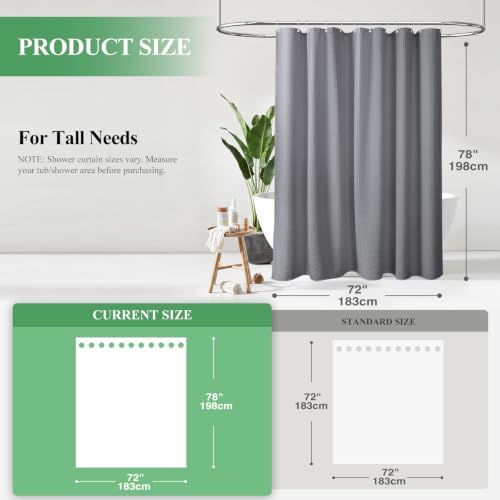 Dynamene Long Waffle Shower Curtain 256 GSM Heavy Fabric 72x78 Grey/Gray - Image 2