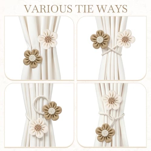 VIS'V Curtain Tiebacks, Boho Curtain Holdbacks, Cream and Khaki, 4 Pcs - Image 6