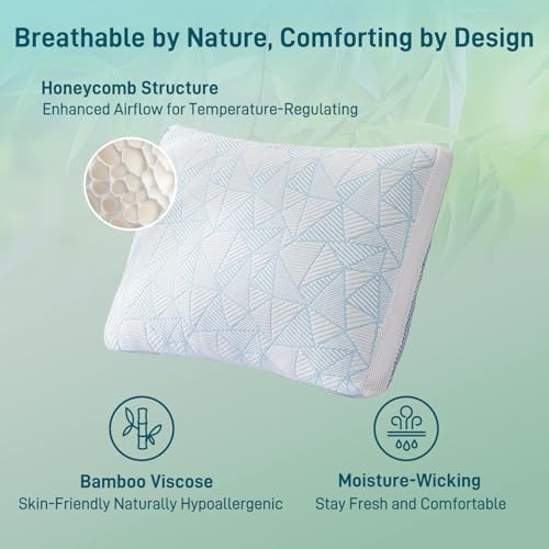 Cotelovo Shredded Memory Foam Cooling Soft Bamboo Viscose Pillows Adjustable Hypoallergenic Hotel Quality Pillows for Stomach, Back or Side Sleeper, Oeko-TEX Certified King Set of 2 - Image 4