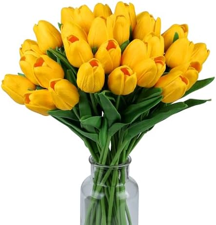 SITUMEIZI Fake Tulips 15pcs Real Touch PU Artificial Flower Yellow by SITUMEIZI