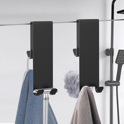 Shower Door Hook, Extended Length Double-Sided Hook for Frameless Shower Doors (7 Inch), Heavy-Duty Stainless Steel Hook for Bathrobes and Towels, No Drilling or Adhesive Required, 2-Pack, Black - Image 2