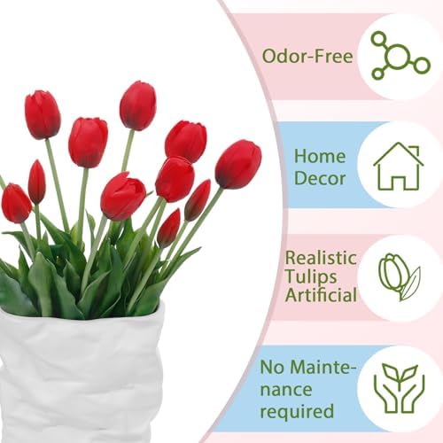 15 Pcs Red Artificial Tulips Fake Flowers, Premium Latex Lifelike Texture, UV Resistant Waterproof Faux Tulip Bouquets with Snap-on Petals for Outdoor, Home, Wedding Decor - Image 4