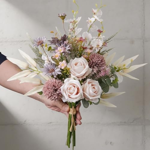 16-inch Artificial Fake Flowers Silk Table Arrangements Faux Plastic Floral Centerpieces for Home Kitchen with Roses, Dandelions, Chrysanthemum, Phalaenopsis, Eucalyptus, Sages, Orchids - Image 4