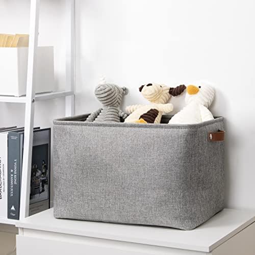 DULLEMELO Storage Baskets Large 16"x12"x12" Tall Rectangular Baskets Fabric Storage Bins for Organizing [1 Pack] Collapsible Linen Shelf Baskets for Clothes, Toys, Closet, Laundry (Grey) - Image 3