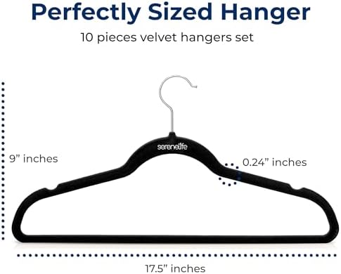 SereneLife 10-Pack Black Velvet Clothes Hangers, Non-Slip & Heavy Duty - Image 2