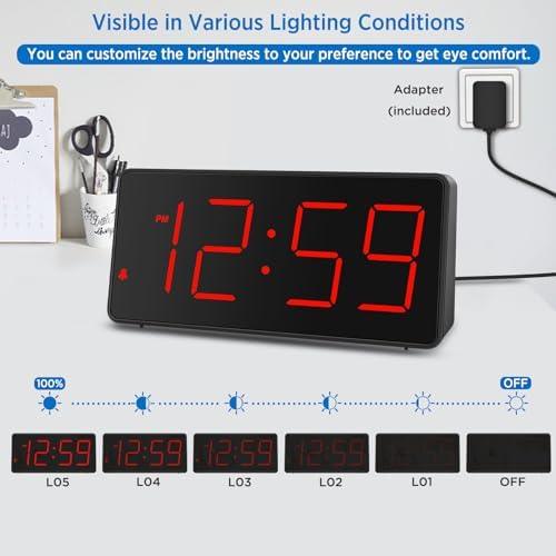 Peakeep Digital Alarm Clock for Bedroom Bedside, Large Display 5 Dimmers - Image 5