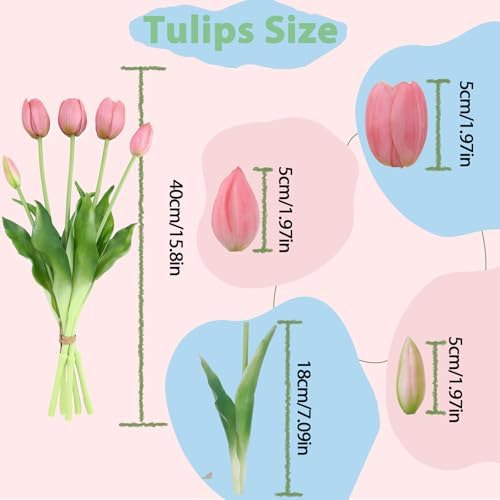15 Pcs Light Purple Artificial Tulips Fake Flowers, Premium Latex Lifelike Texture, UV Resistant Waterproof Faux Tulip Bouquets with Snap-on Petals for Outdoor, Home, Wedding Decor - Image 2