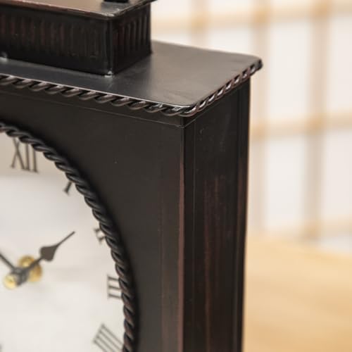 Vintage Mantel Clock, Large Rustic Distressed Metal Table Clock with Handle, Silent Non-Ticking Quartz Movement, Antique Brown Fireplace Shelf Desk Clock for Living Room Bedroom Office - Image 4