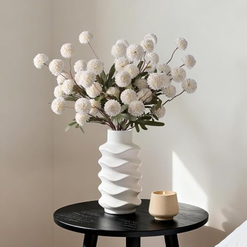 HyeFlora 8 Pcs Fake Mums Kiku Flowers Artificial Bulk, White Faux Silk Flower Arrangements Decor Floral Centerpieces for Tables Artificial Fall Flowers for Vase DIY Bouquet Coffee Dining Home - Image 3