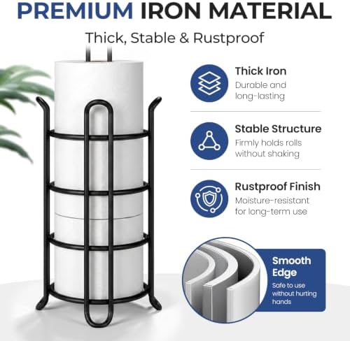 TreeLen Toilet Paper Holder Stand Tissue Paper Roll Dispenser with Shelf for Bathroom Storage Holds Reserve Mega Rolls-Matte Black - Image 4