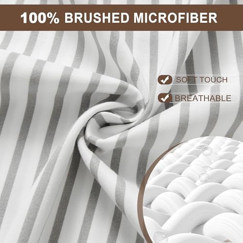 FreshCulture Twin XL Fitted Sheet Only - Hotel Quality Fitted Sheet Twin XL Size - Ultra Soft & Breathable - Brushed Microfiber - Deep Pocket - Cooling Fitted Sheets for Twin XL Size Bed (Stripe Grey) - Image 2