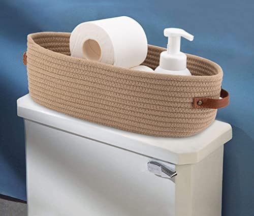 Storage Basket Boho Decor Baskets for Organizing Woven Decorative Basket for Countertop Toilet Paper Basket for Toilet Tank Top Shelf Basket with Handle Khaki - Image 2