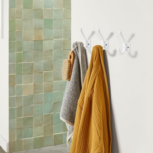 Large Wall Hooks 2 Pack White Coat Hooks Hardware Towel Hooks for Hanging Coats 4.35 Inch Double Robe Hooks Wall Mounted with Screws for Key, Towel, Bags, Cup, Hat - Image 5