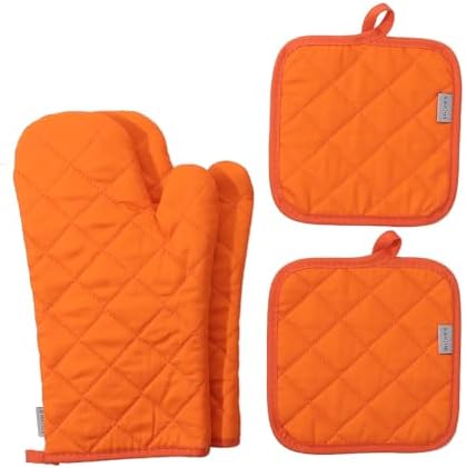 Oven Mitts and Pot Holders 4 pcs Set,High Heat Resistant 500 Degree Extra Thicken Long Kitchen Cotton Oven Glove for Cooking (12 Inch,Orange)… by M+MIAOYAN