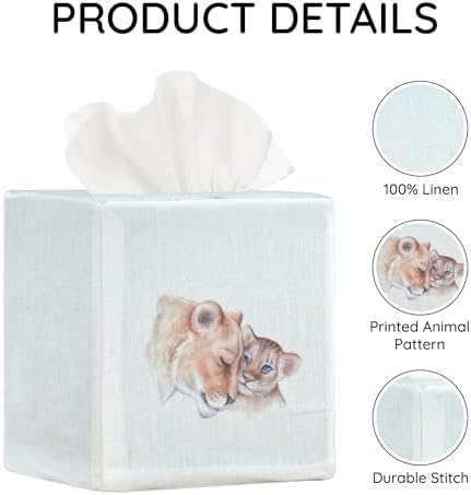 Square Tissue Box Cover Cute Set of 2, Lion Love - Image 4