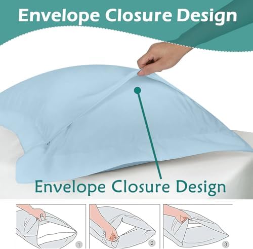 2 Pack Euro Pillow Shams 28x28 – 600 Thread Count 100% Organic Cotton Sky Blue Square Pillow Covers with 2 Inch Flange, Soft & Smooth Premium Hotel-Quality Pillowcases Set of 2 - Image 4