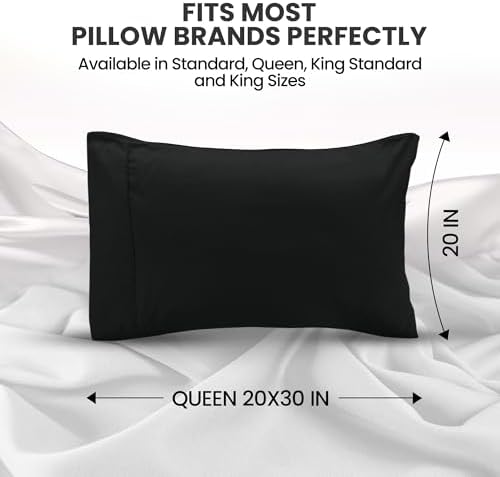 Pillow Covers Queen Size Set of 4, Soft and Comfy Pillow Cases, Black - Image 2