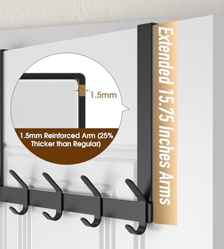 KitchLife Long Over The Door Hooks Hanger with 15.75 inches Extended Arms, Fit 1-3/4" Doors, J40U, Thickened Bathroom Towel Rack Organization, 1 Pack, Matte Black - Image 5
