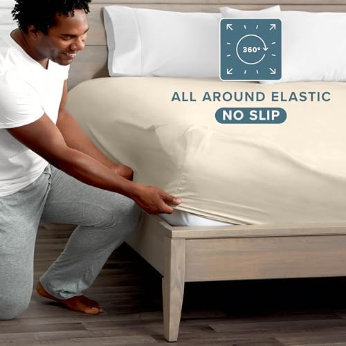 Bare Home SHFK Fitted Sheet - 1800 Ultra-Soft (Split Head Flex King, Sand) - Image 4