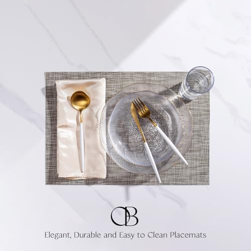 Placemats Set of 6 - Easy Clean Woven Vinyl Placemats for Dining Table, Indoor/Outdoor Place Mats, Washable PVC Table Mats（Cappuccino） - Image 3