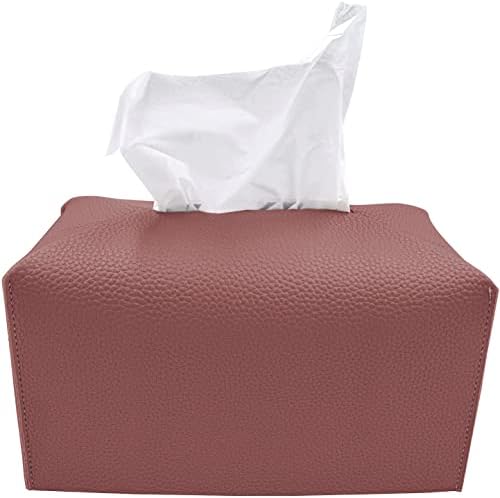 Carrotez Tissue Box Cover, [Refined] Modern PU Leather Rectangular Tissue Box Holder - Decorative Holder/Organizer for Bathroom Vanity Countertop, Night Stands, Office Desk 9.5"X5"X5" - Dry Rose by Carrotez