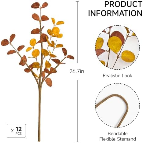 ZIFTY 12Pcs Fall Decor Eucalyptus Stems Picks 26.7" for Home Decorations - Image 2