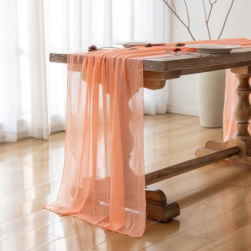 Fresh Salmon Cheesecloth Table Runner 120 in Fall Party Home Decorations - Image 5