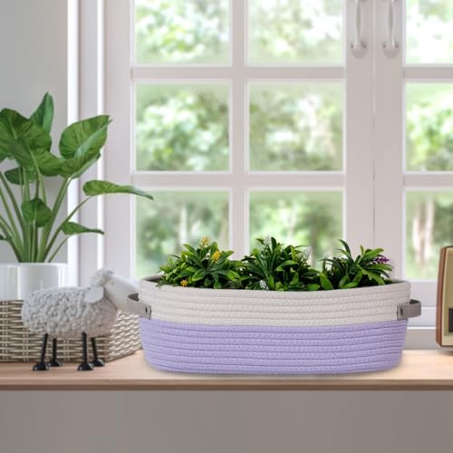 Cotton Rope Woven Basket Toilet Paper Baskets for Organizing Decorative Basket for Boho Decor Small Storage Basket Gift Baskets 13"x5.9"x4" Purple - Image 5