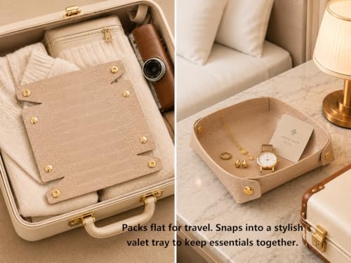 Large Faux Leather Catchall Valet Tray, Beige Croc - Image 4