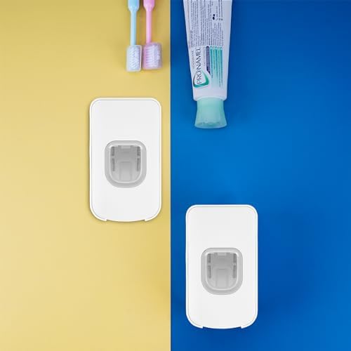 2 Slot Toothbrush Holder and Toothpaste Dispenser Wall Mounted, Automatic Toothpaste Squeezer, 2 in 1 Tooth Brush Toothpaste Organizer for Shower (White 2pack) - Image 5