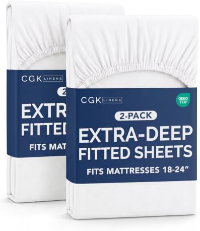 CGK Linens 2 Pack Extra Deep Twin XL Fitted Sheets - Antique White by CGKUnlimited