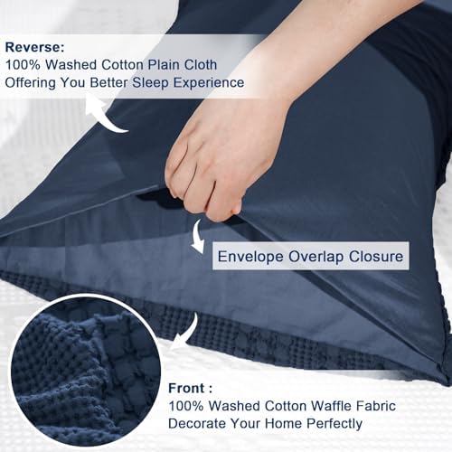 PHF Cotton Waffle Pillow Shams King Size 20"x36", Blue Sapphire, No Insert - Image 4