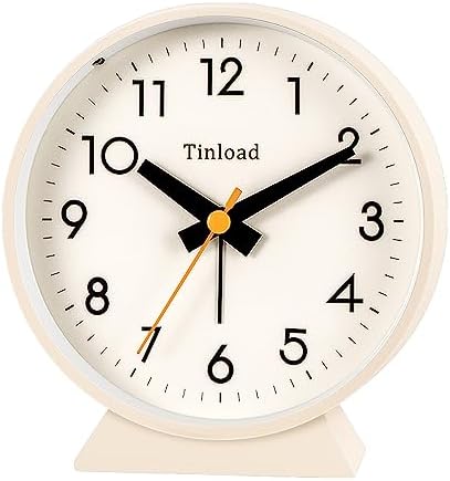 Tinload 4.5" Battery Operated Antique Retro Analog Alarm Clock, Small Silent Bedside Desk Clock,Lighted on Demand, Battery Operated, Snooze, for Living Room, Bedroom, Bedside, Desk(Cream) by Tinload