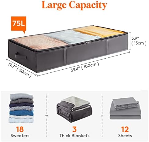 Lifewit 75L 4 Pack Under Bed Storage Container, Blanket Organizer, Gray - Image 2