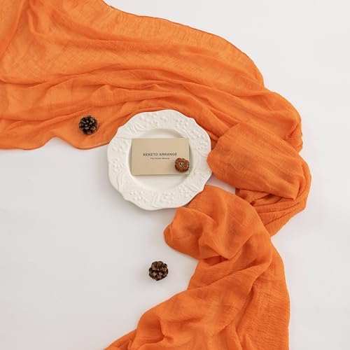 3Pcs Fall Orange Cheesecloth Table Runner 120 Inch Party Home Decor - Image 6