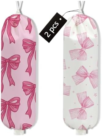 2Pcs Pink Bow Plastic Bag Holder, Wall Mount Grocery Bag Holder by Unknown