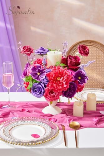 Serwalin Hot Pink & Purple Artificial Flowers Silk Rose Flowers for Wedding - Image 6