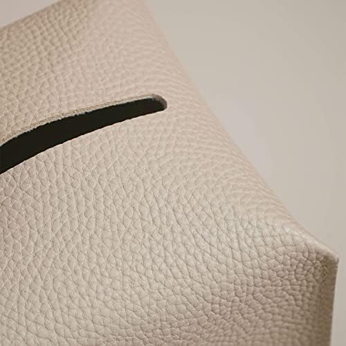 OLETHA Square Tissue Box Cover, Aesthetic Desk Decor, Light Taupe, 2 Pack - Image 3