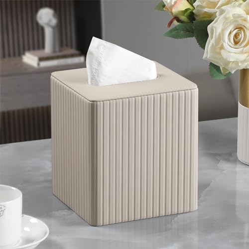 PU Leather Tissue Box Cover, Square Tissue Holder (Beige) - Image 5