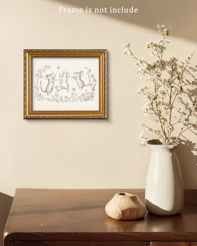 Vodefoad Mouse Sketch Vintage Wall Art Retro Nursery Dancing Mice Art Print Neutral Cottagecore Nursery Decor Farmhouse Rustic Mice Wall Decor for Gallery Nursery Bedroom Bathroom Office - 8x10Inch Unframe - Image 6