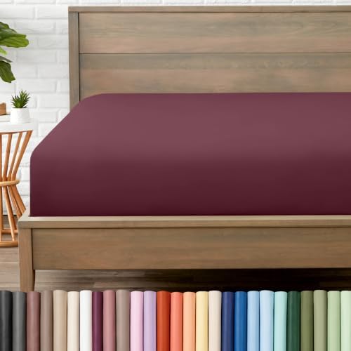 Bare Home Queen Fitted Sheet - 1800 Ultra-Soft (Queen, Burgundy) by BareHome