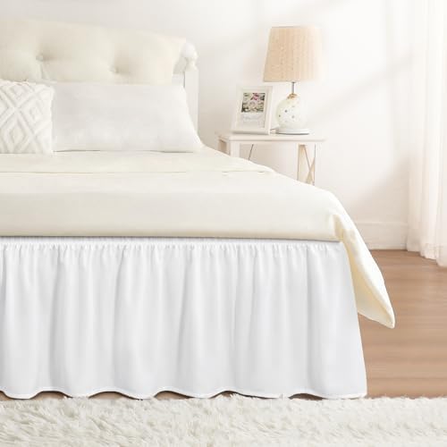 Bright White Bed Skirt Full Size 15" Drop, Elastic Wrap Around Bedskirt by RIMELABedSkirt