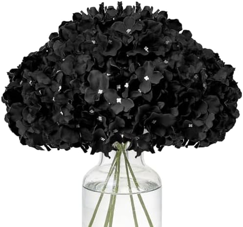 Fake Black Hydrangea Artificial Flowers - Faux Silk Hydrangeas Flowers Heads with Stems Real Touch for Home Wedding Party Table Decor(Black,Black of 10) by FLORRALIAArtificialFlowers