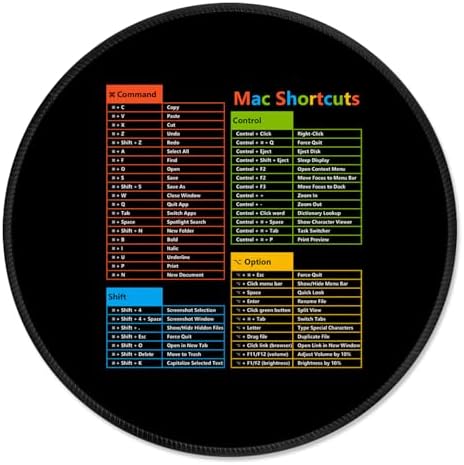 ITNRSIIET Mouse Pad Non-Slip Rubber Base Smooth Surface Stitched Edges Waterproof Durable Compatible with All Mice for Office & Gaming, Desk Accessory, Diameter 8.7 inch, MacShortcuts by +ITNRSIIET