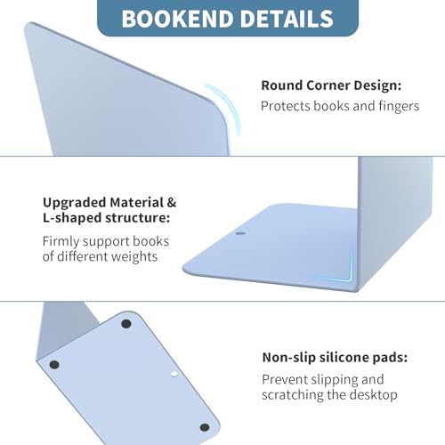 Book Ends, 2 Pieces Metal Bookend for Shelves, Bookends for Heavy Books - Image 4