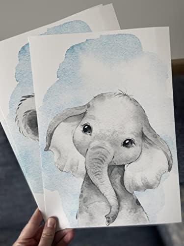 Safari Animals Baby Boys Nursery Set of 3 Unframed Wall Art Prints, Gray Baby Animals with Blue Watercolor Style Splash, Elephant Lion Giraffe, Child Bedroom Nursery Decor Posters (11x14) - Image 4